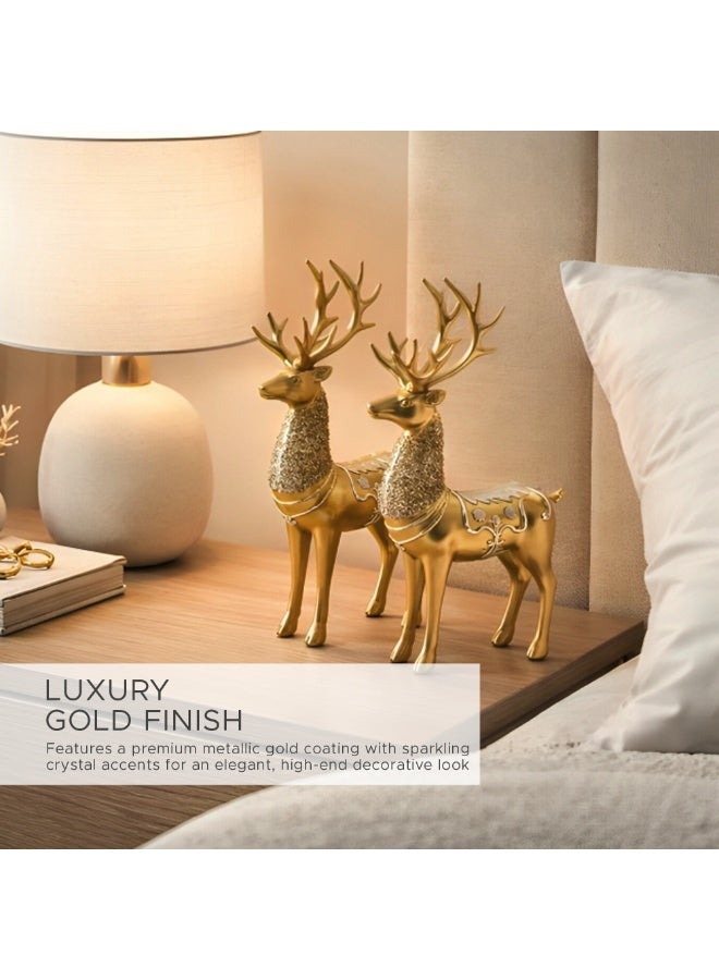 بيرام مجموعة الرنة الذهبية الفاخرة حجم كبير وصغير تماثيل رنة من الريزين مزينة بالكريستال ديكورات عيد الميلاد الراقية لزينة المنزل وعرض الطاولة والاحتفالات - Image 2